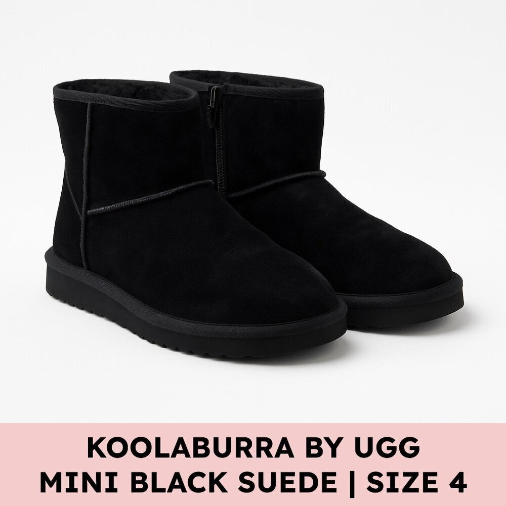Koolaburra by UGG Koola Mini Black Suede Faux Fur Zip Boots Size 4 Women Cozy